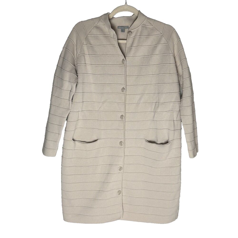 COS Beige Long Button Down Heavy Cardigan Sweater Jacket Pockets Size Small